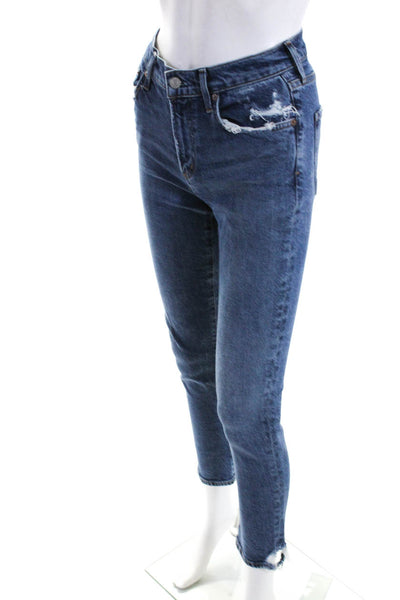 Agolde Womens Medium Washed Buttoned Distress Skinny Leg Jeans Blue Size EUR24