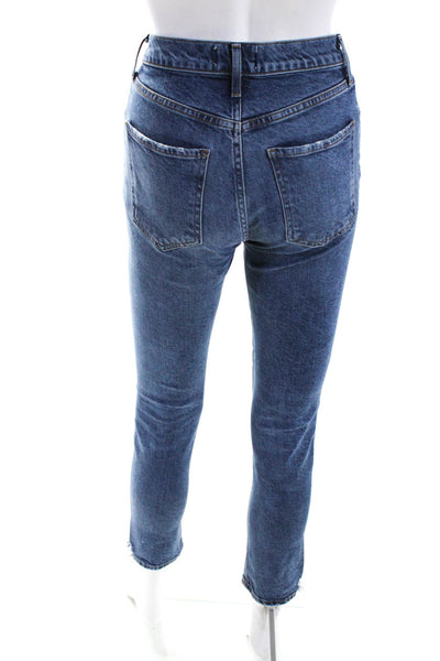 Agolde Womens Medium Washed Buttoned Distress Skinny Leg Jeans Blue Size EUR24