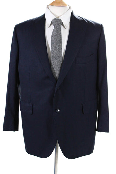 Designer Mens One Button Notched Collar Blazer Jacket Navy Blue Size 42