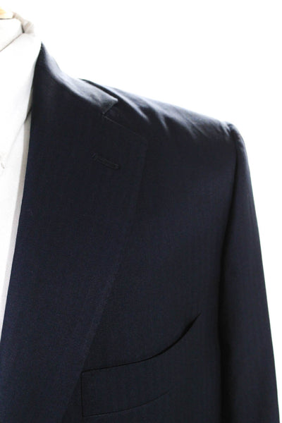 Designer Mens One Button Notched Collar Blazer Jacket Navy Blue Size 42