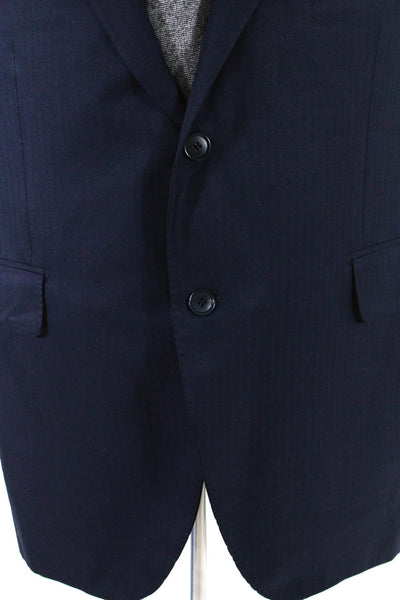 Designer Mens One Button Notched Collar Blazer Jacket Navy Blue Size 42