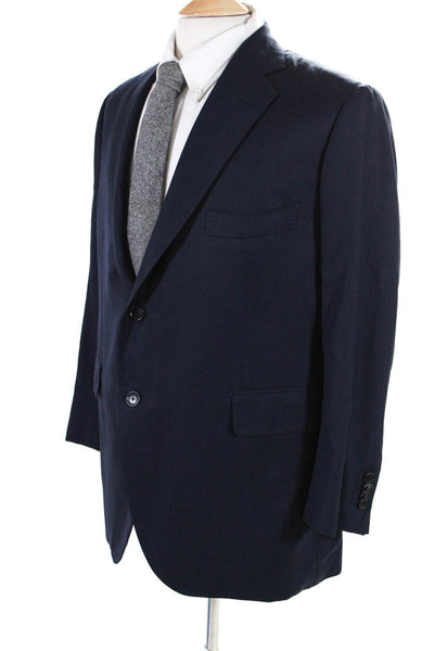 Designer Mens One Button Notched Collar Blazer Jacket Navy Blue Size 42