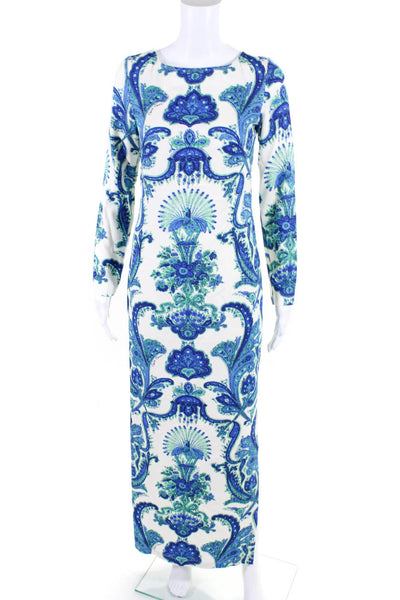 Cara Cara Womens Floral Cut-Out Long Sleeve Side Slit Maxi Dress Blue Size XS