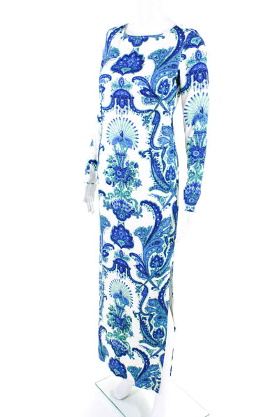 Cara Cara Womens Floral Cut-Out Long Sleeve Side Slit Maxi Dress Blue Size XS