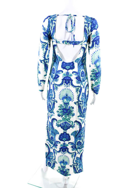 Cara Cara Womens Floral Cut-Out Long Sleeve Side Slit Maxi Dress Blue Size XS