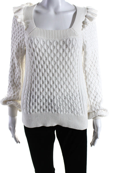 525 Womens Cotton Cable Knit Square Neck Long Sleeve Sweater Top White Size S