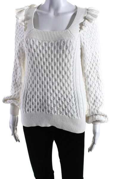 525 Womens Cotton Cable Knit Square Neck Long Sleeve Sweater Top White Size S