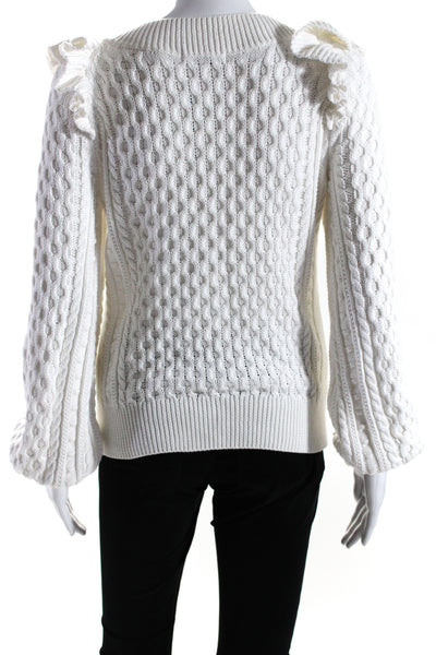 525 Womens Cotton Cable Knit Square Neck Long Sleeve Sweater Top White Size S