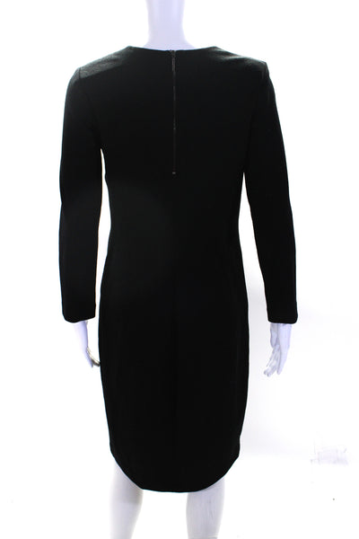 Vince Women's Round Neck Long Sleeves A-Line Midi Dress Black Size M