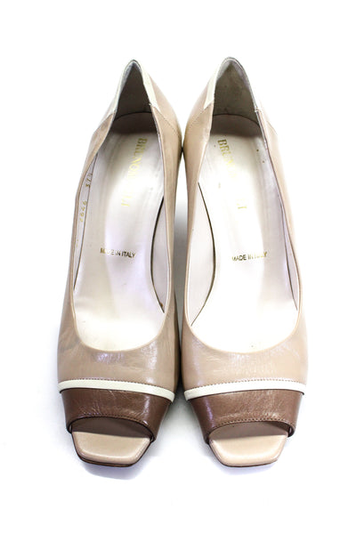 Bruno Magli Womens Leather Square Peep Toe Slip On Pumps Beige Size 7.5