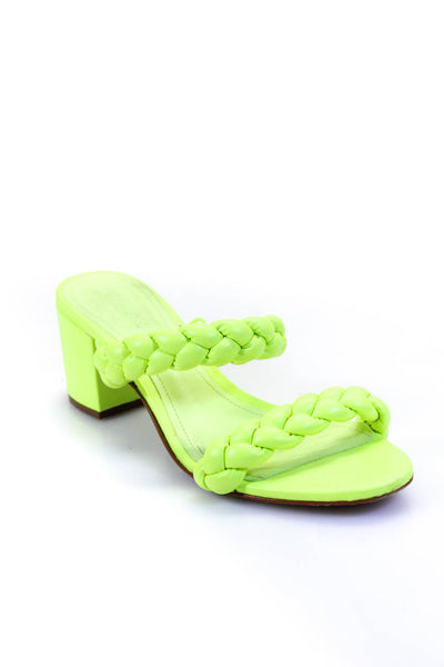 Schutz Women's Open Toe Braided Strappy Block Heels Sandals Neon Green Size 9.5