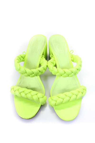 Schutz Women's Open Toe Braided Strappy Block Heels Sandals Neon Green Size 9.5