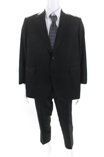 Designer Mens Two Button Slim Leg Pleated Two Piece Suit Black Size 44