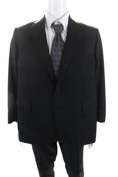 Designer Mens Two Button Slim Leg Pleated Two Piece Suit Black Size 44