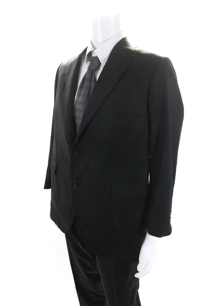 Designer Mens Two Button Slim Leg Pleated Two Piece Suit Black Size 44