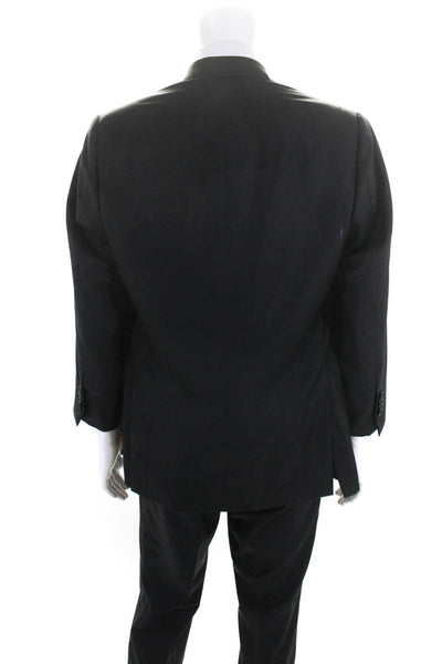 Designer Mens Two Button Slim Leg Pleated Two Piece Suit Black Size 44