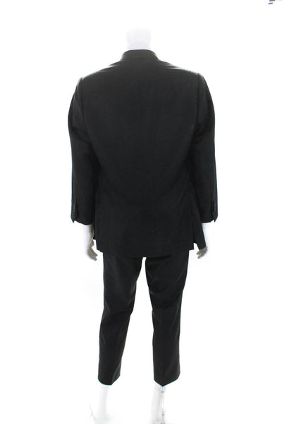 Designer Mens Two Button Slim Leg Pleated Two Piece Suit Black Size 44