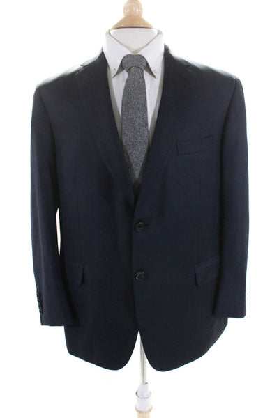 Brioni Mens Herringbone Notched Collar Two Button Blazer Jacket Navy Size 44