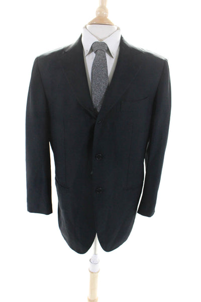 Borrelli Mens Two Button Notched Collar Blazer Jacket Black Wool Size S/M