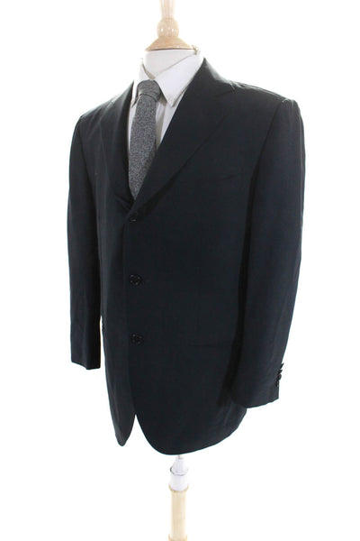 Borrelli Mens Two Button Notched Collar Blazer Jacket Black Wool Size S/M