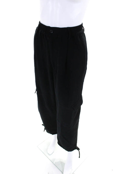 Deveaux Womens Buttoned High Rise Tied Ruched Hem Tapered Pants Black Size 4