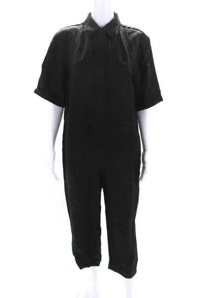 Osklen Womens Collared Snap Buttoned V-Neck Short Sleeve Jumpsuit Black Size M