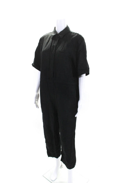 Osklen Womens Collared Snap Buttoned V-Neck Short Sleeve Jumpsuit Black Size M