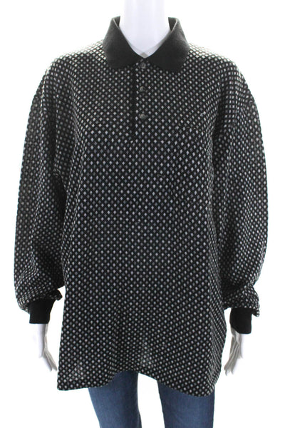 Lanvin Womens Wool Geometric Collared Buttoned Polo Sweater Top Black Size L