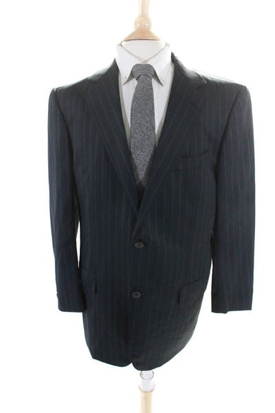 Ermenegildo Zegna Mens Wool Striped Buttoned Long Sleeve Blazer Navy Size EUR54