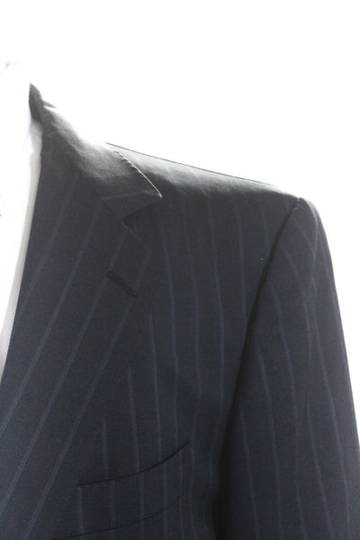 Ermenegildo Zegna Mens Wool Striped Buttoned Long Sleeve Blazer Navy Size EUR54