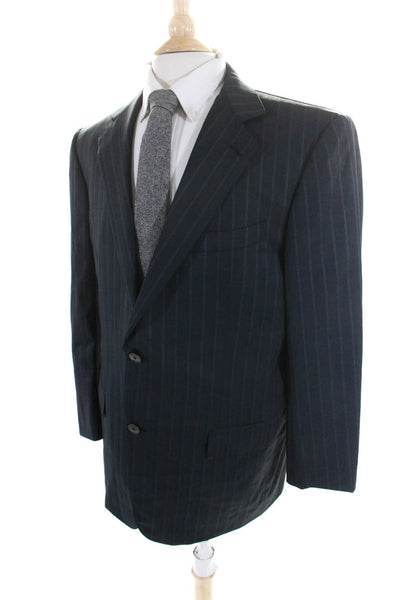 Ermenegildo Zegna Mens Wool Striped Buttoned Long Sleeve Blazer Navy Size EUR54