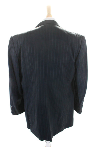 Ermenegildo Zegna Mens Wool Striped Buttoned Long Sleeve Blazer Navy Size EUR54