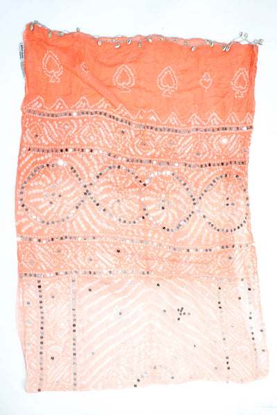 Juliet Dunn London Womens Cotton Embroidered Beaded Wrapped Scarf Orange