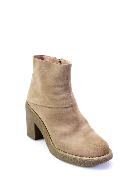 Jil Sander Navy Womens Suede Platform Block Heels Ankle Boots Beige Size 9