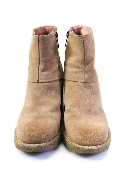 Jil Sander Navy Womens Suede Platform Block Heels Ankle Boots Beige Size 9