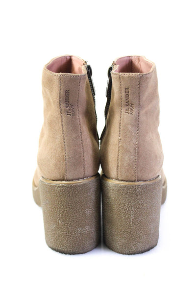 Jil Sander Navy Womens Suede Platform Block Heels Ankle Boots Beige Size 9