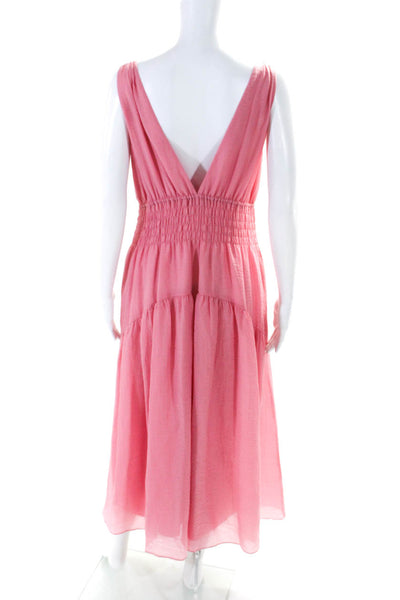 Vince Womens Smocked Waist V Neck Sleeveless A Line Dress Pink Size Small