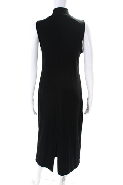 Zara Womens Rhinestone Jersey Turtleneck Sleeveless Midi Dress Black Size Large