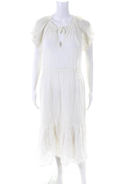 Ulla Johnson Womens Cotton Embroidery Short Sleeve Tiered Dress White Size 10