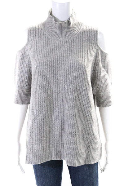 Zoe Jordan Womens Wool Cold Shoulder Short Sleeve Turtleneck Sweater Gray Size M