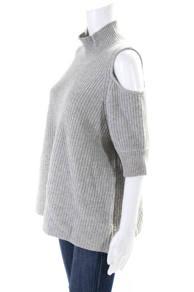 Zoe Jordan Womens Wool Cold Shoulder Short Sleeve Turtleneck Sweater Gray Size M