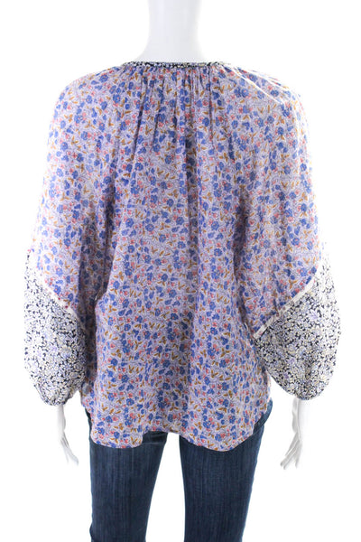 Maje Womens Cotton Floral Print V Neck Long Sleeve Blouse Purple Size S