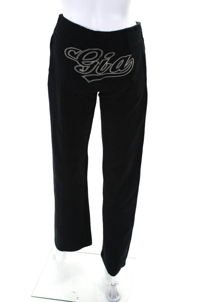 I Am Gia Womens Cotton Graphic Wide Leg Sweatpants Black Size XXS