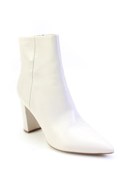 Marc Fisher Womens White Pointed Toe Zip Block Heels Ankle Boots Shoes Size 9.5M