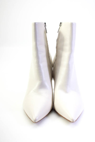 Marc Fisher Womens White Pointed Toe Zip Block Heels Ankle Boots Shoes Size 9.5M