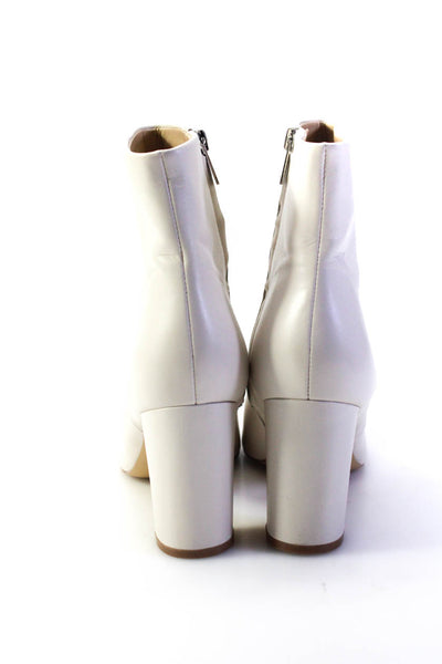 Marc Fisher Womens White Pointed Toe Zip Block Heels Ankle Boots Shoes Size 9.5M