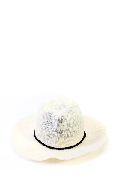 Rachel Zoe Womens Tight Knit Braided Trim Wide Brim Fedora Hat Tan White Size OS