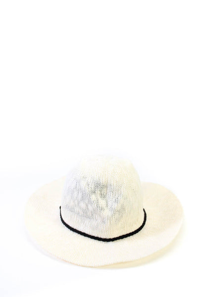 Rachel Zoe Womens Tight Knit Braided Trim Wide Brim Fedora Hat Tan White Size OS