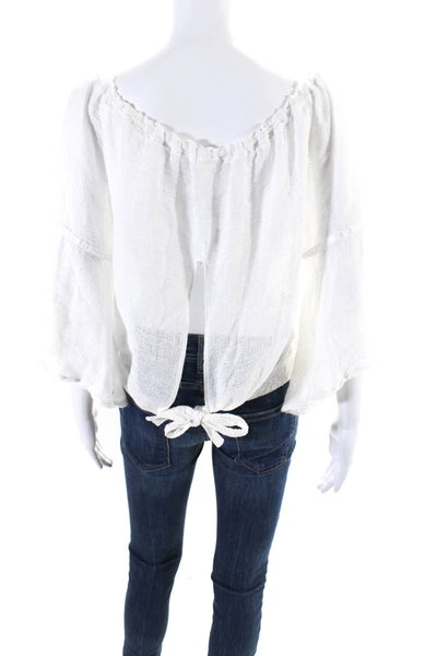 Sunday Women's Round Neck Short Sleeves Sequin Blouse White Size S