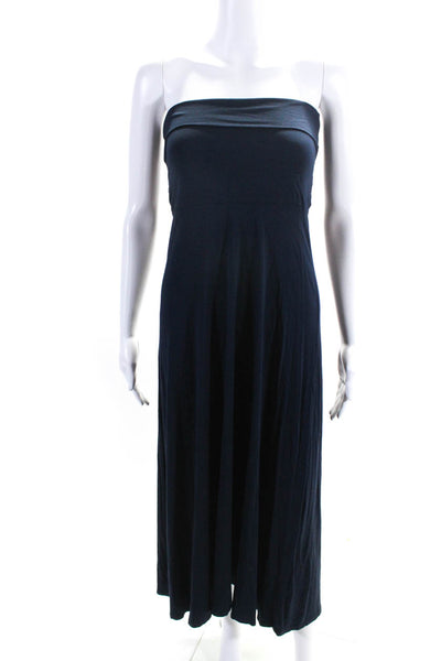 Three Dots Women's Square Neck Sleeveless Empire Waist Midi Dress Blue Size S